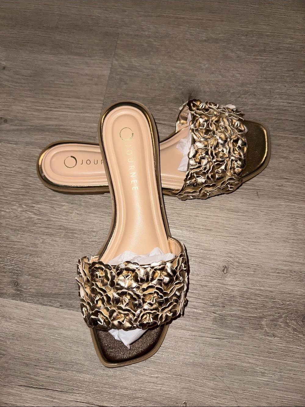 Journee Collection Gold Floral Braided Slide Sandals
